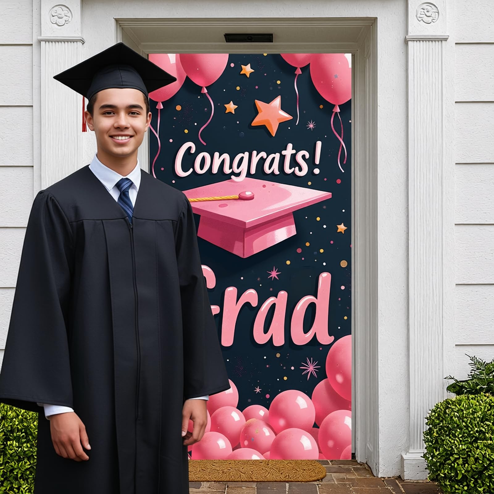 Class of 2026 Graduation Door Cover Banner Party Decorations Pink Congrats Grad