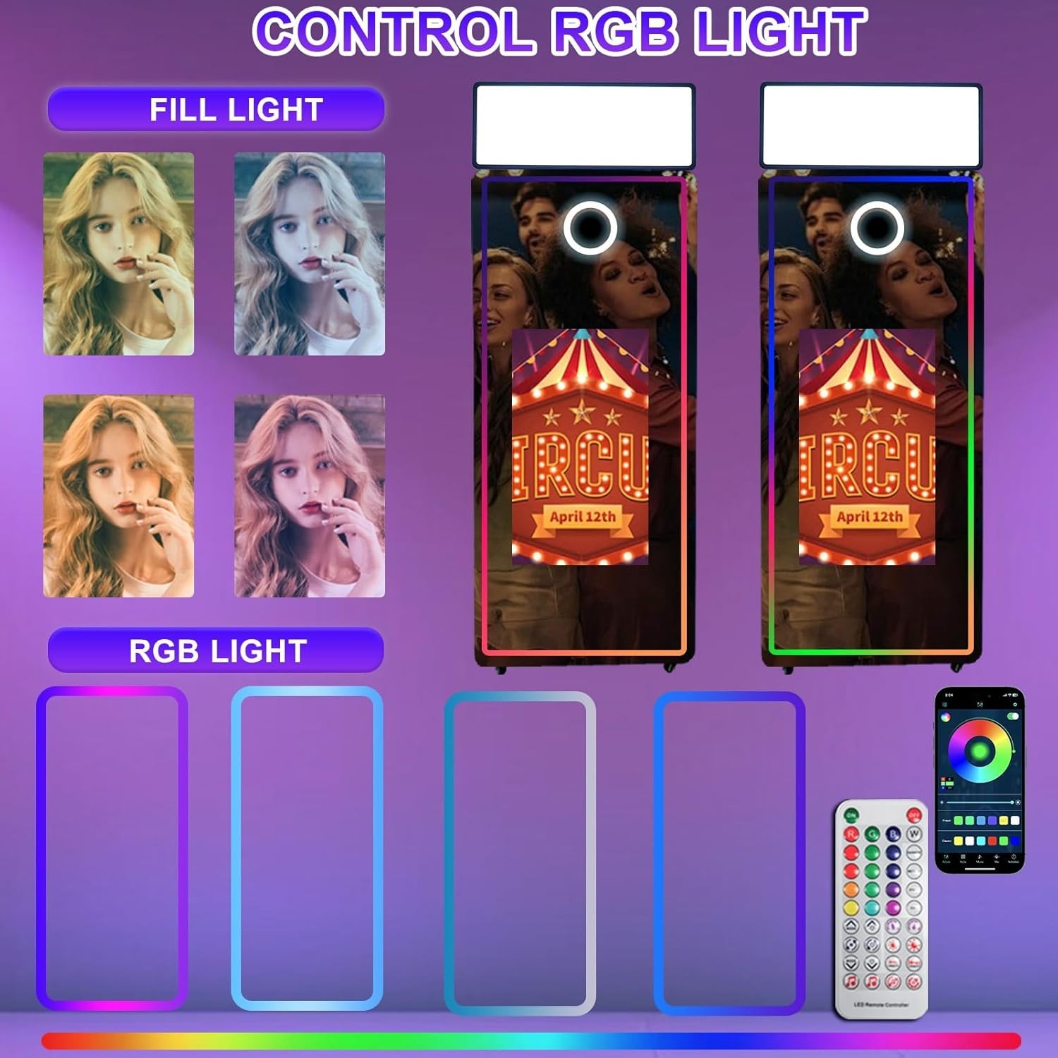 63” Mirror Photo Booth,32” Interactive Touch Screen with Square Light and RGB