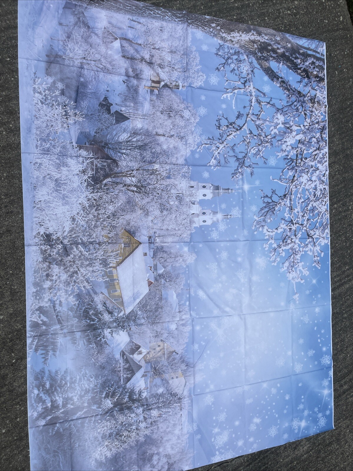 Winter cityscape snow blue backdrop fabric 5×7