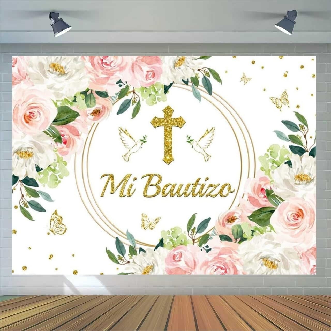 Pink Floral Mi Bautizo Backdrop Girl First Communion God Bless Prop 7×5 Ft
