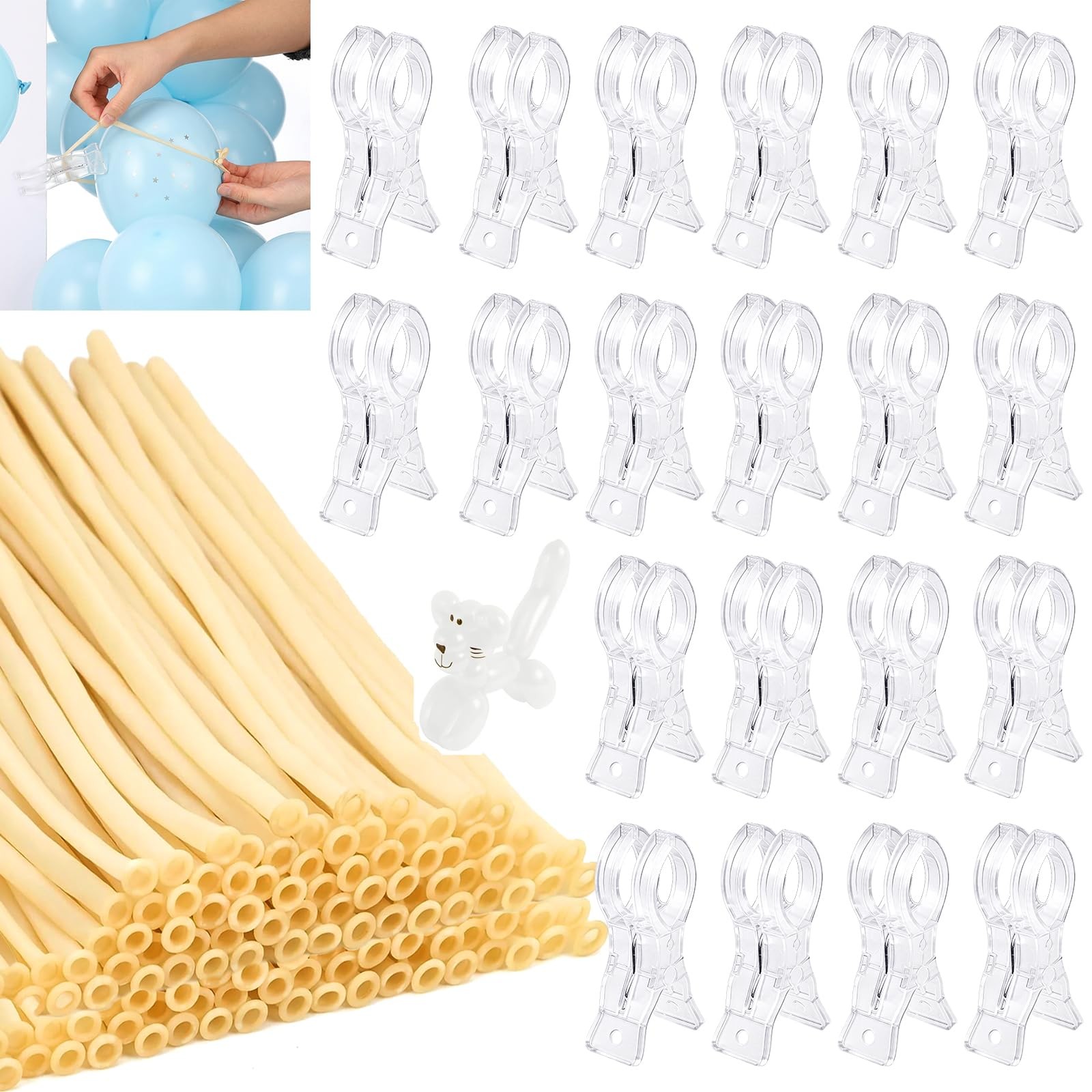 20 Pcs Large Balloon Arch Clips and 100 Pcs 260 Long Balloons, 3.5 Inch Plast…
