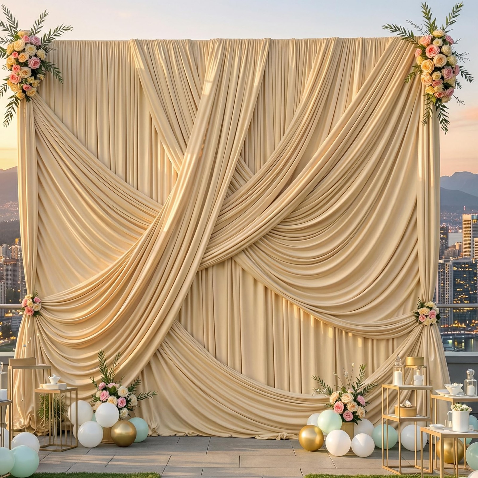10ft×12ft Champagne Backdrop Curtain for Wedding Parties, 2 Panels Wrinkle Free