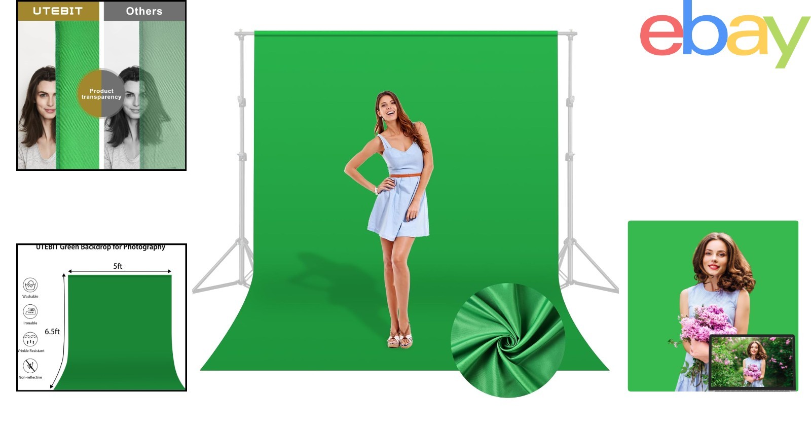 5×6.5ft Green Screen Backdrop for Photography, Video Creation & Streaming