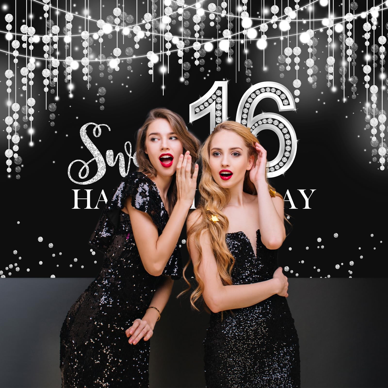7x5ft Sweet 16 Birthday Backdrop Glitter Silver Girls Party Table Decoration