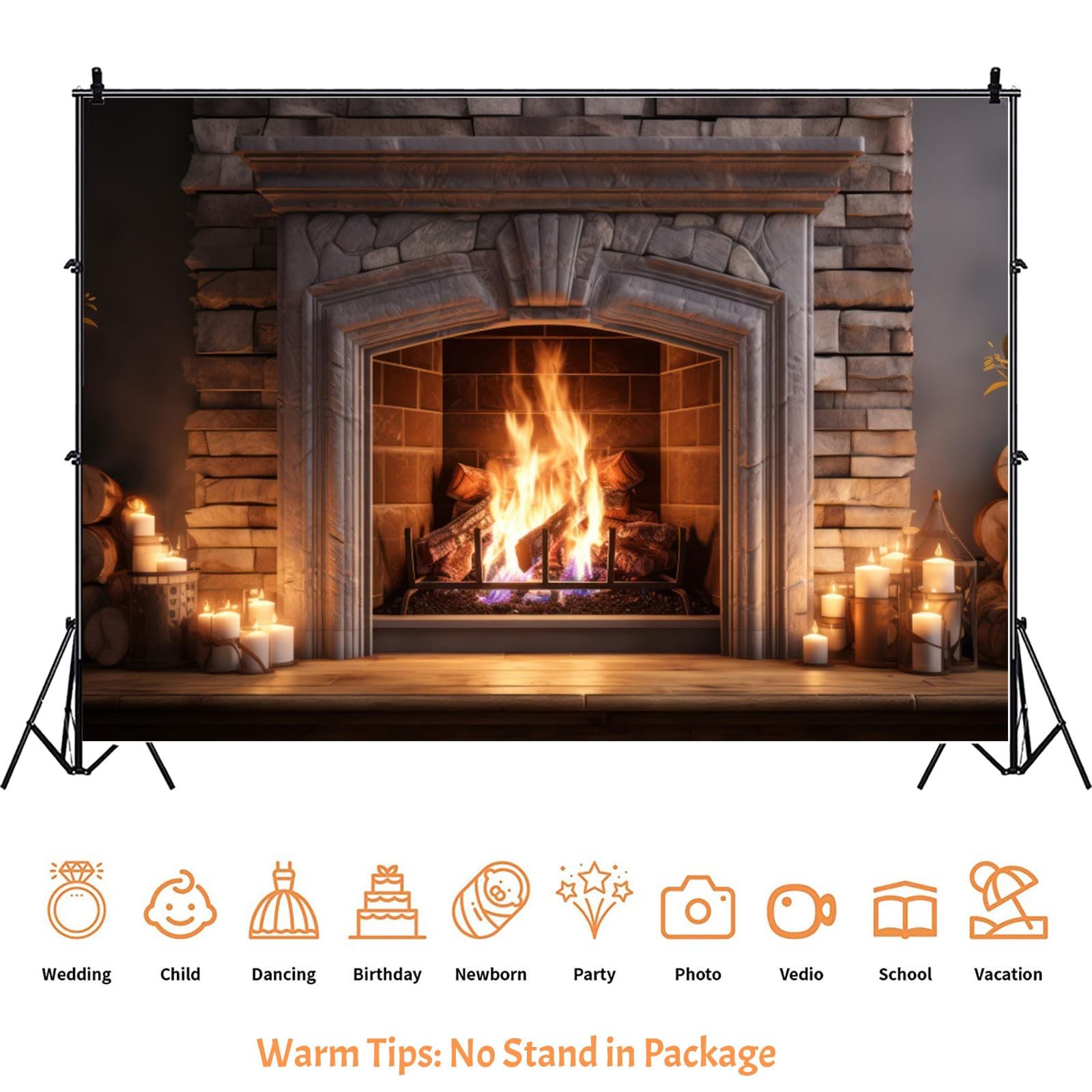 7x5ft Christmas Fireplace Backdrop Burning Firewoods White Brick Photography …