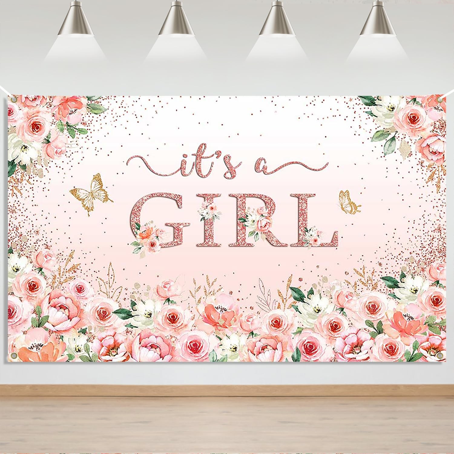 Girl Baby Shower Backdrop Banner Rose Gold It’s a Girl Baby Shower Decorations..