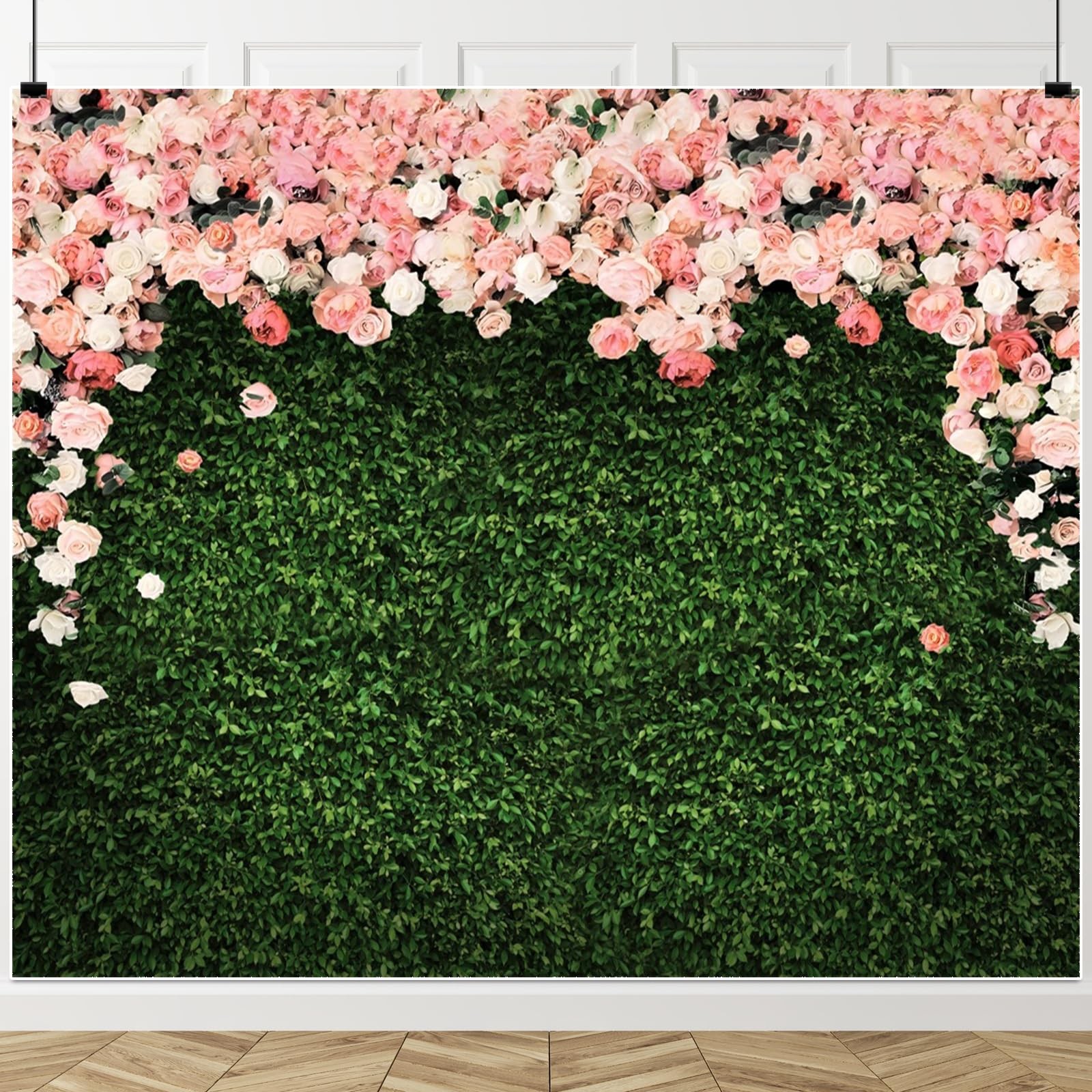 Greenery Backdrop 10x8ft Flowers Spring Green Leaves Grass Wall Pink Floral R…