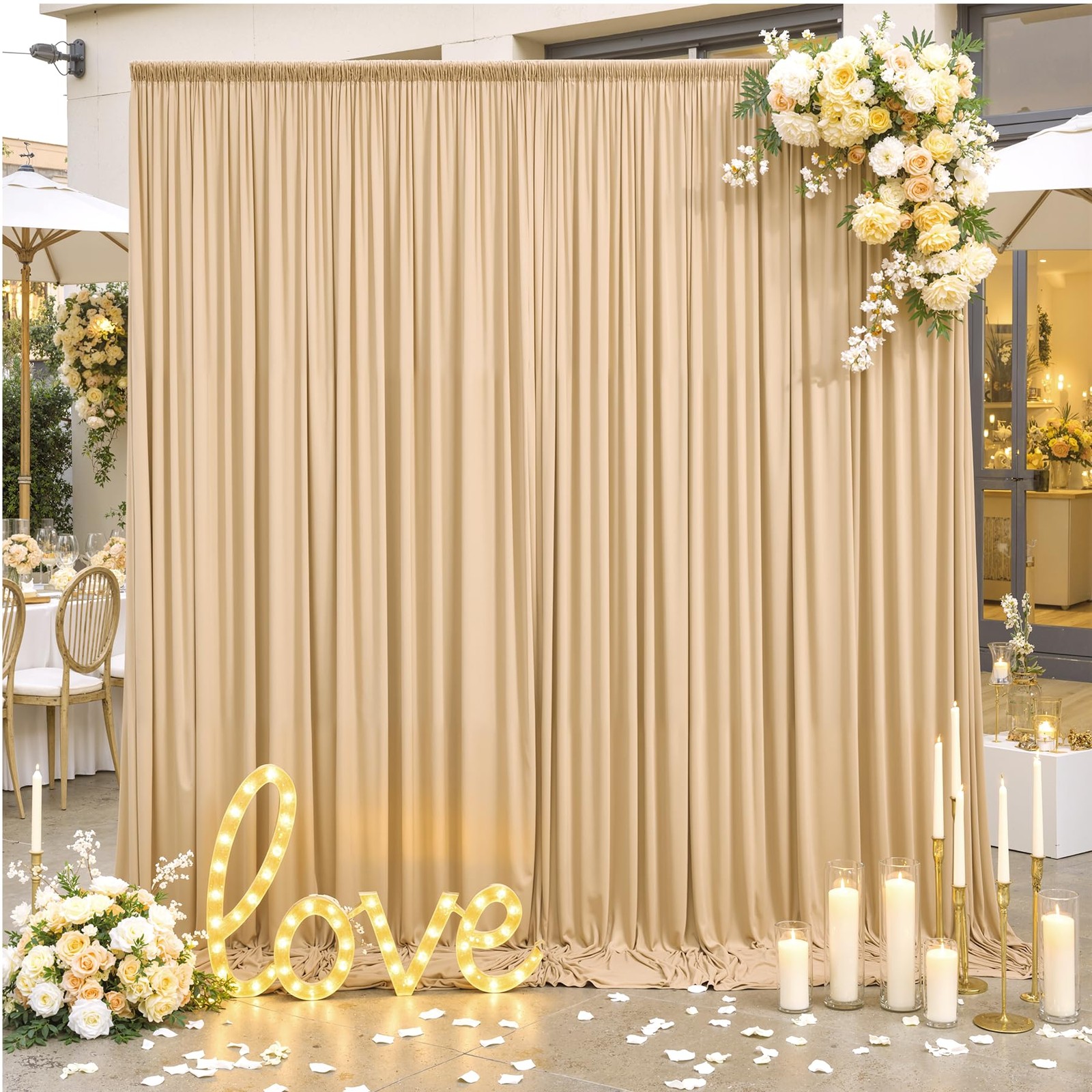 10ft×12ft Champagne Backdrop Curtain for Wedding Parties, 2 Panels Wrinkle Free