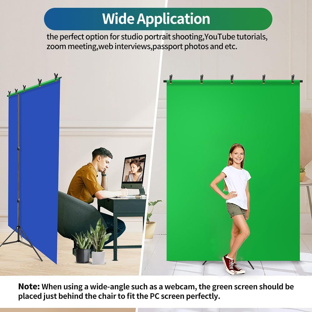 Blue Green Screen Backdrop Kit, 2-in-1 6.5×5 ft Green Screen Stand for Stream…