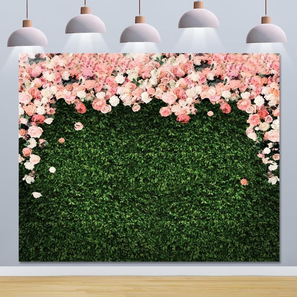 Greenery Backdrop 10x8ft Flowers Spring Green Leaves Grass Wall Pink Floral R…