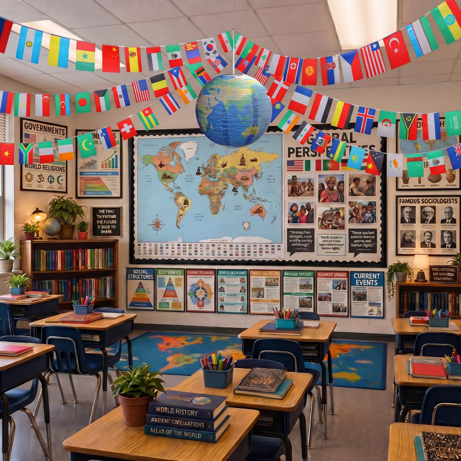 2 Pcs World History Social Studies Classroom Decoration Set 98.4ft 100 Intern…