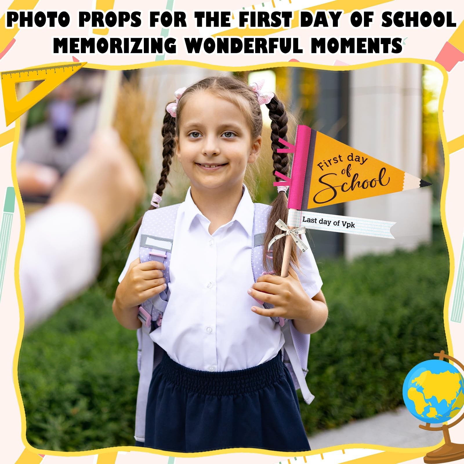 14 PCS First Last Day Of School Flag DIY Pennants Photo Prop Class Decoration