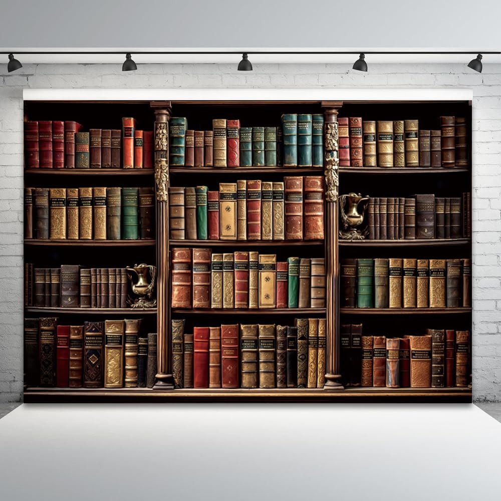 12x8ft Bookshelf Backdrop Vintage Bookcase Theme 12x8ft, color 1