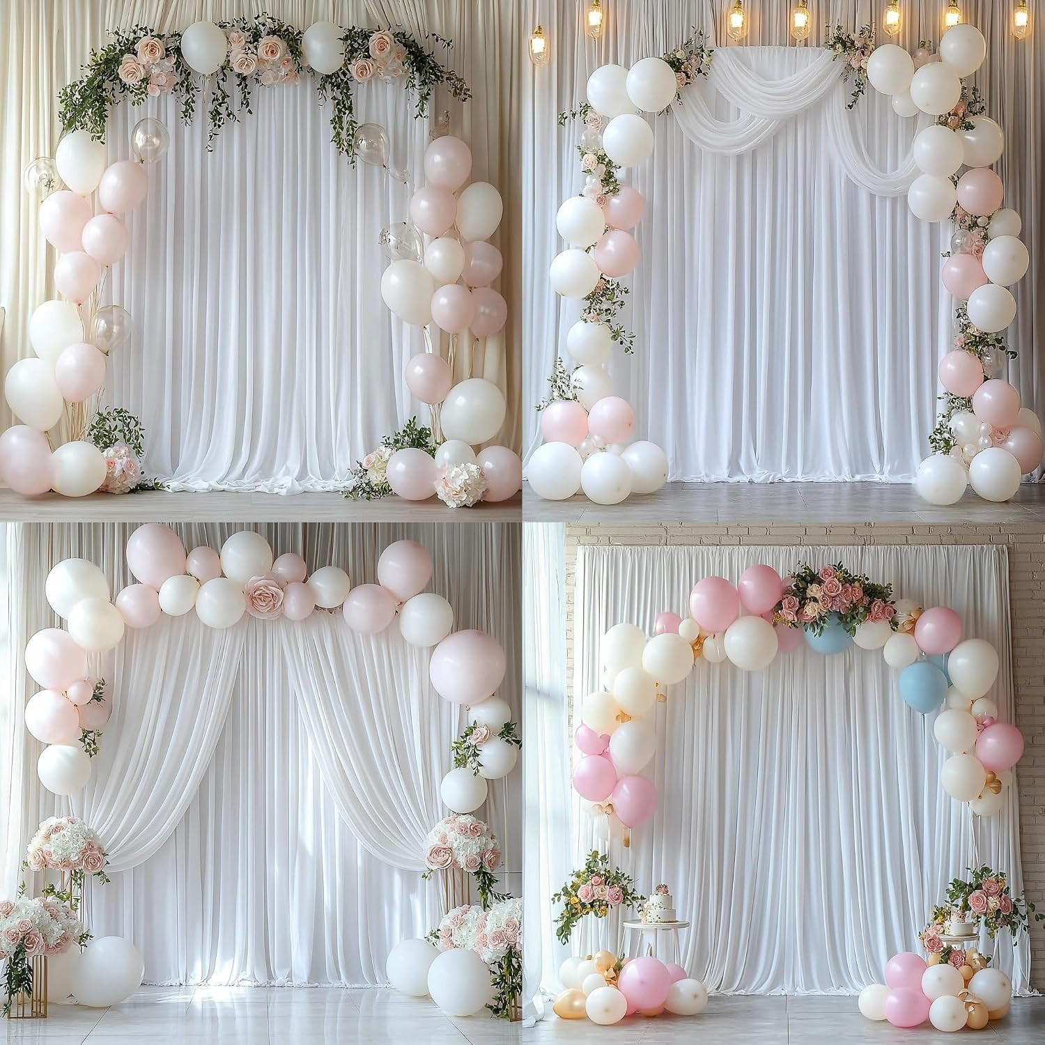 30FTx12FT White Wrinkle-Free Wedding Backdrop Curtain -Silky Washable White Poly