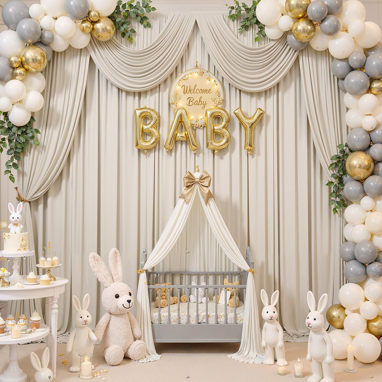 50×12ft Wrinkle Free Beige Backdrop Curtain for 12ft Long_10 Panels,