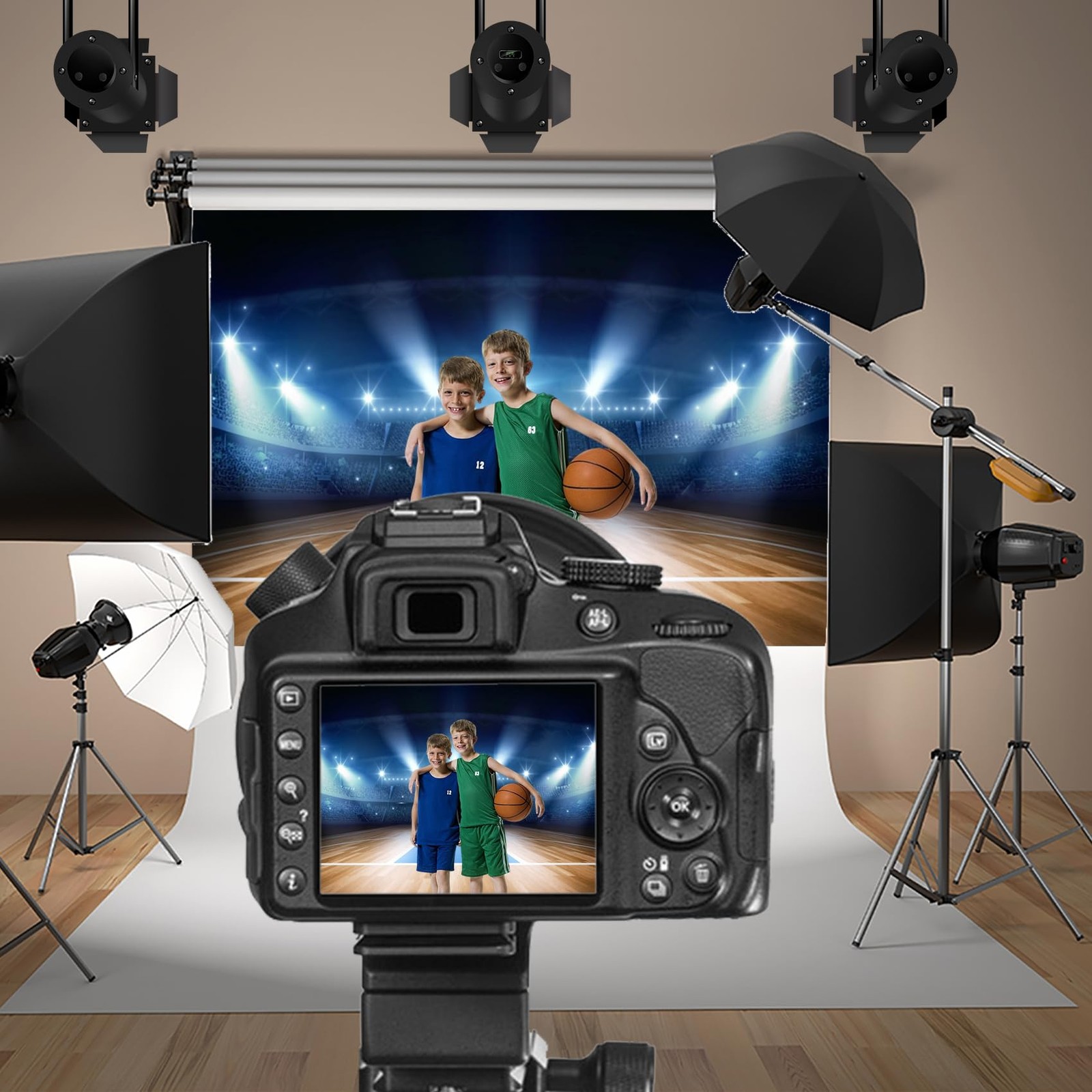 10×6.5ft Empty Basketball Stadium Theme Photography Backdrop Background