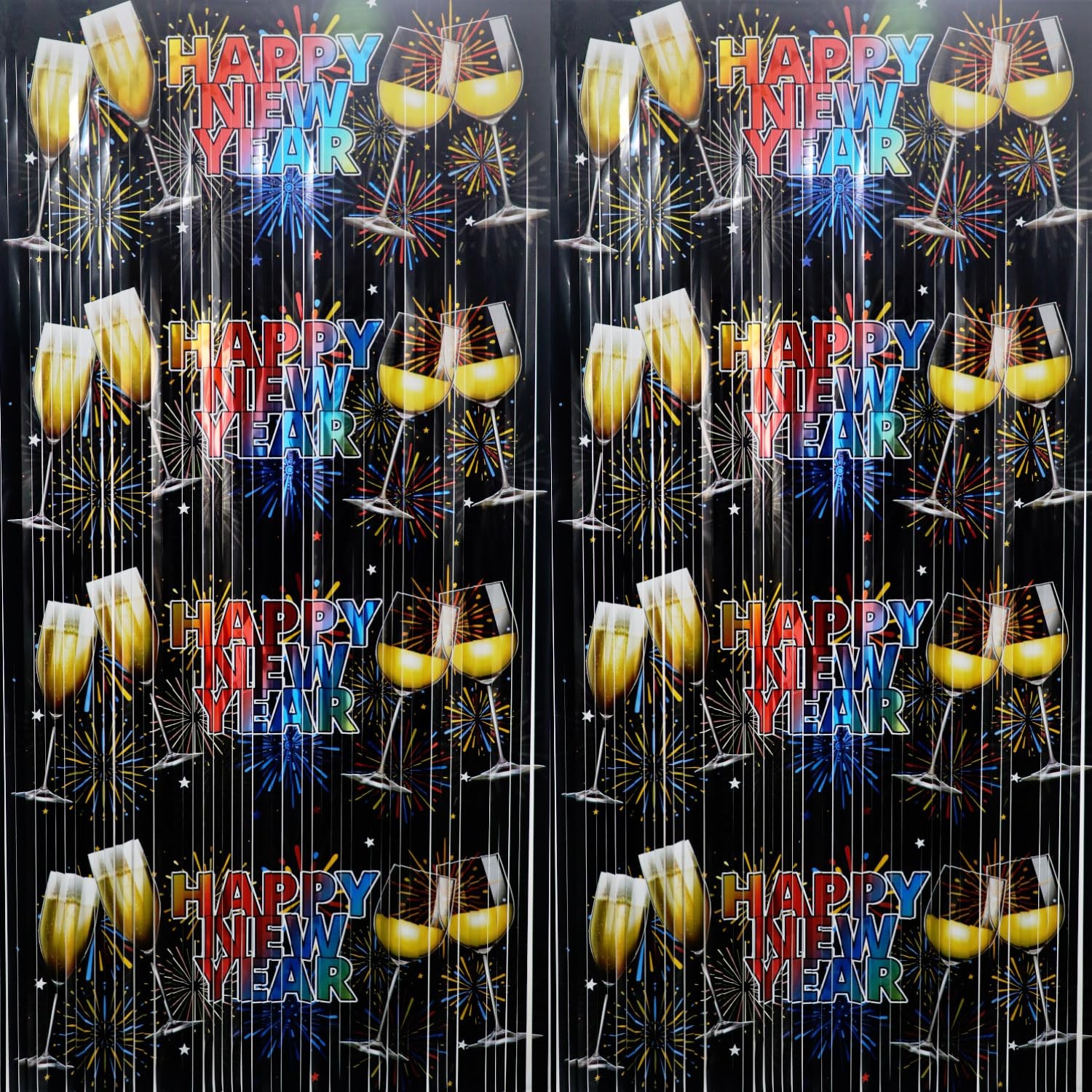 2 PCS Foil Curtain Backdrop New Year Eve Party Decorations Metallic Tinsel
