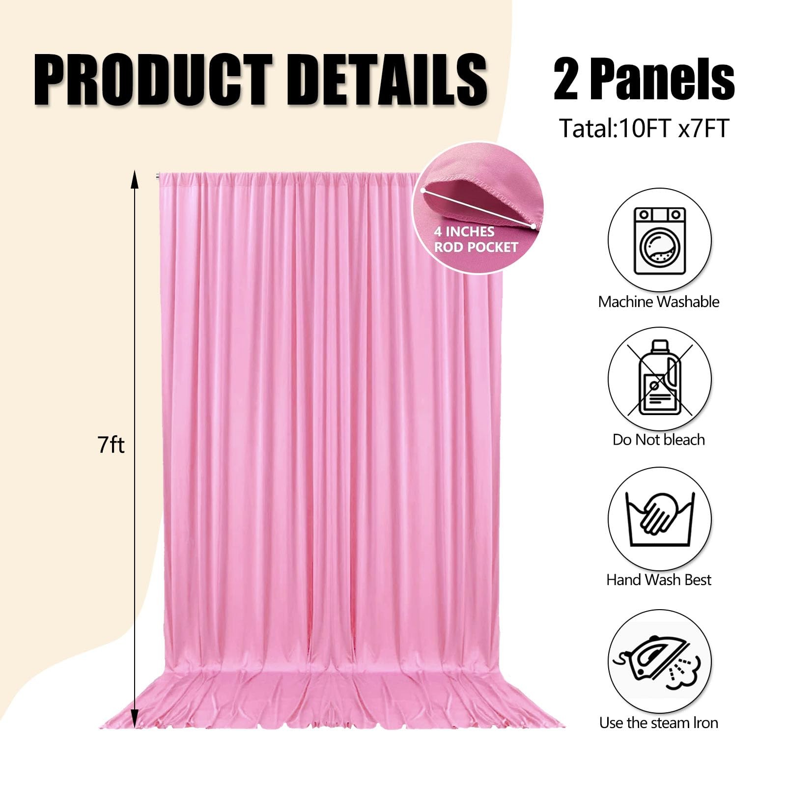 Pink Backdrop Curtains 2 Panels 10×7 Ft Polyester Drapes Rod Pocket Wedding