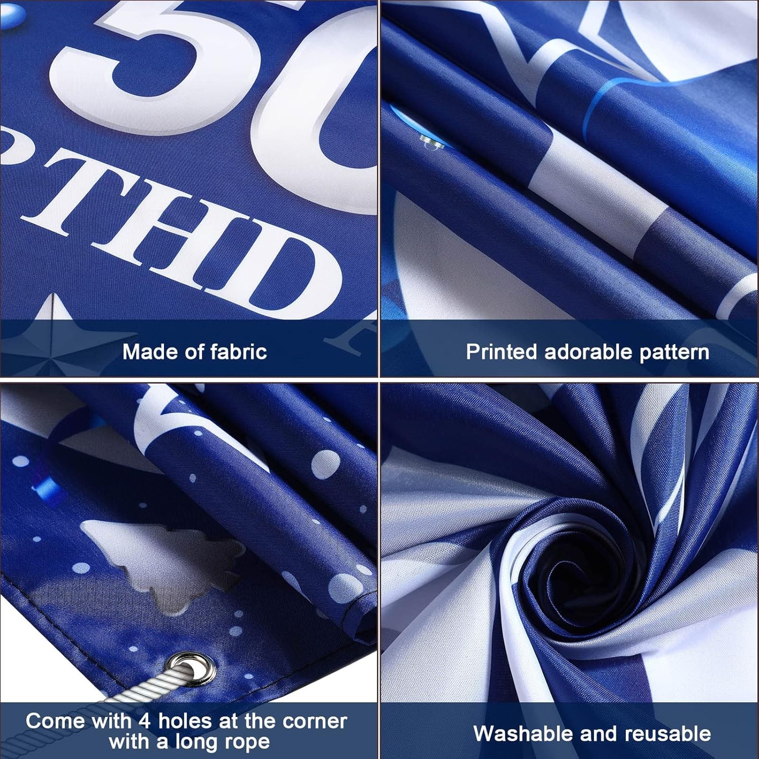 Tatuo Happy Birthday Party Decorations Navy Blue and 180 x 150 cm, 50th