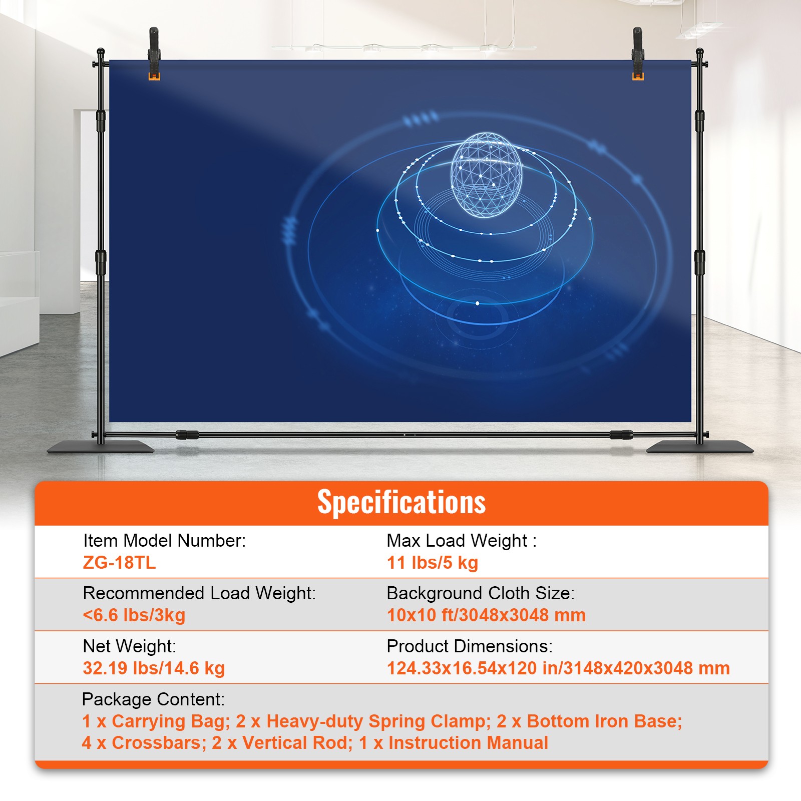 10’x10′ Pipe and Drape Kit, Heavy Duty Backdrop Stand with 6 Clamps