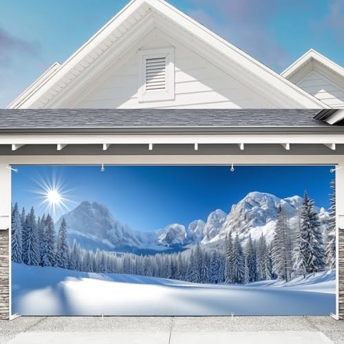 Winter Forest Garage Door Decoration Background Natural Scene Snow Mountain