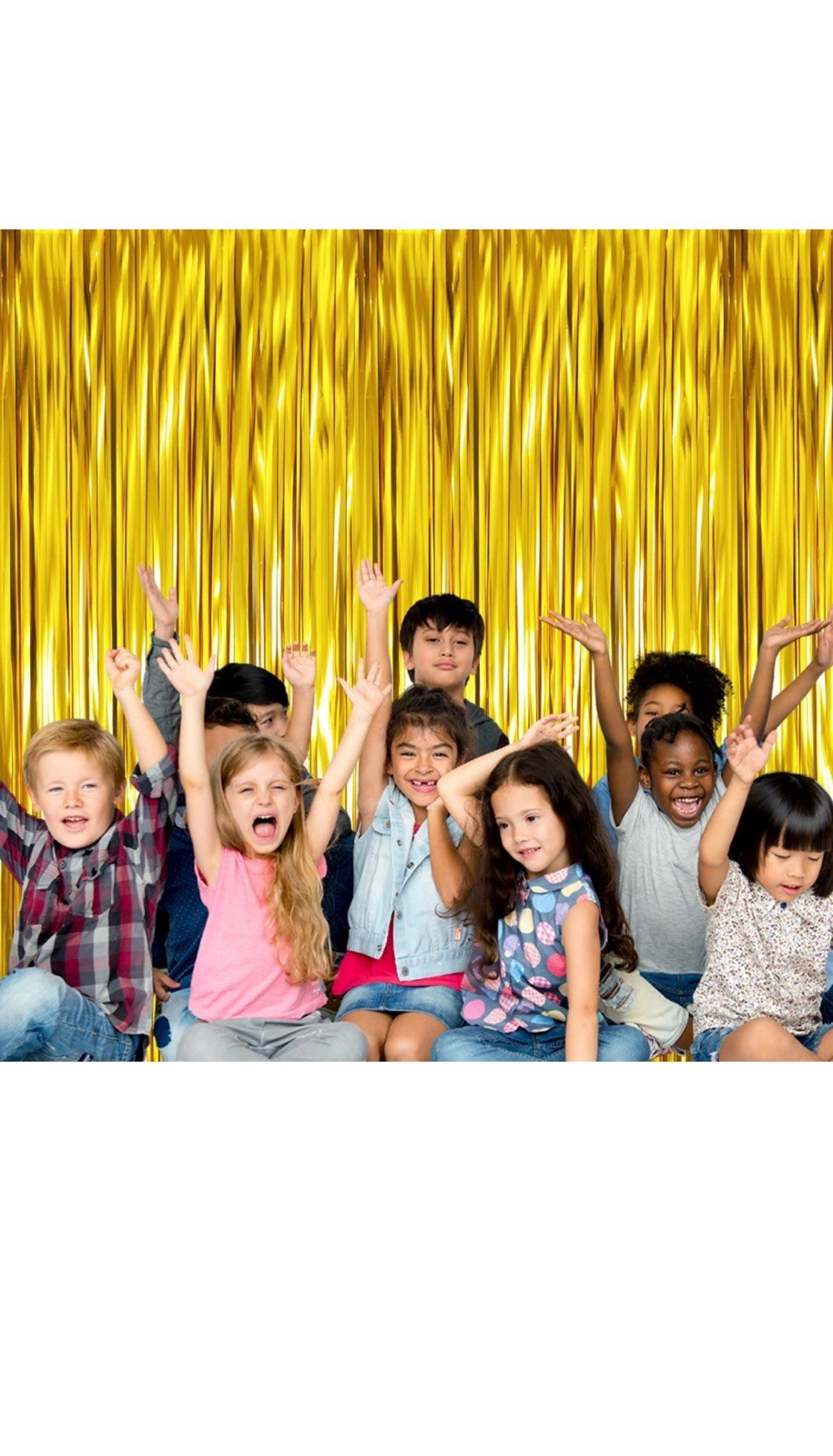 GOER 3.2 ft x 9.8 Metallic Tinsel Foil Fringe Curtains Party Photo Gold