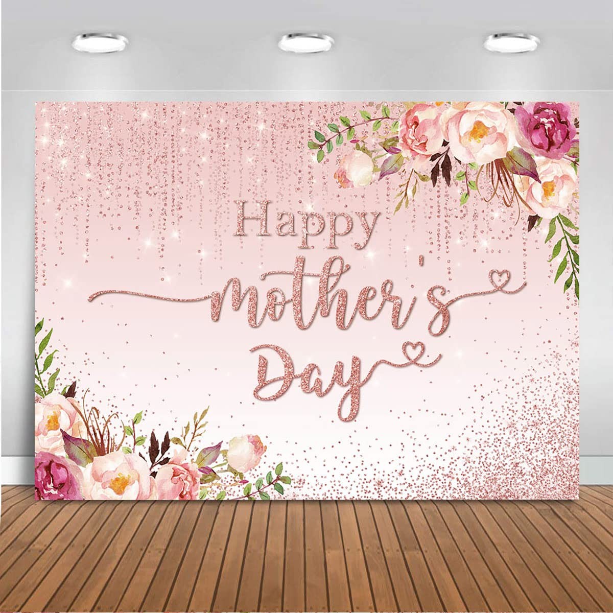 Happy Mother’s Day Backdrop Floral Golden Dots Mothers Day Birthday Photography