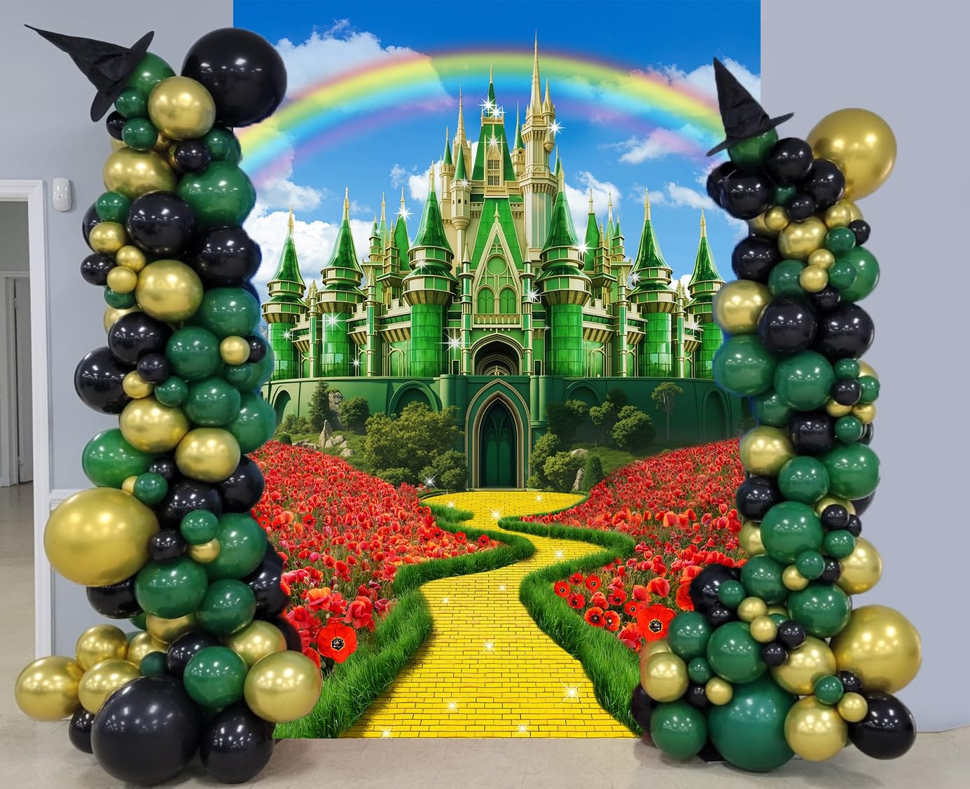 6×8 Ft Green Castle Yellow Brick Road Backdrop Rainbow Princess Photo Props