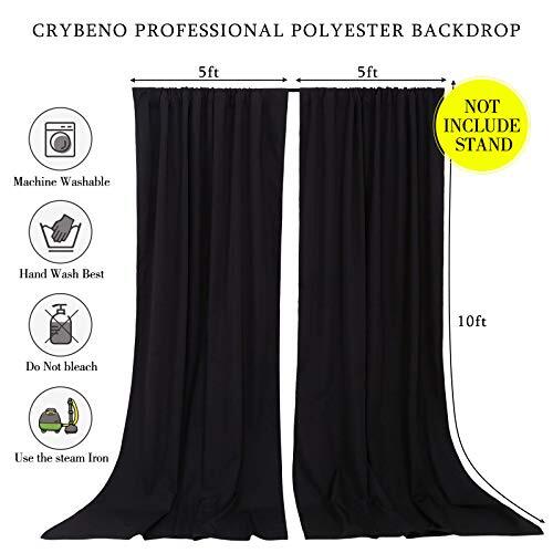Black Backdrop Curtains 2 Panels 5ft x 10ft Polyester Photo Backdrop Drapes f…