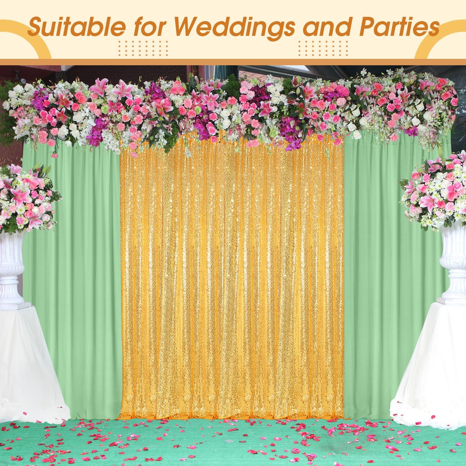 4 Panels Backdrop Curtains 2 Pcs 4 x 10 ft Sequin Glitter 2 Pcs 7 x 10 ft Chi…