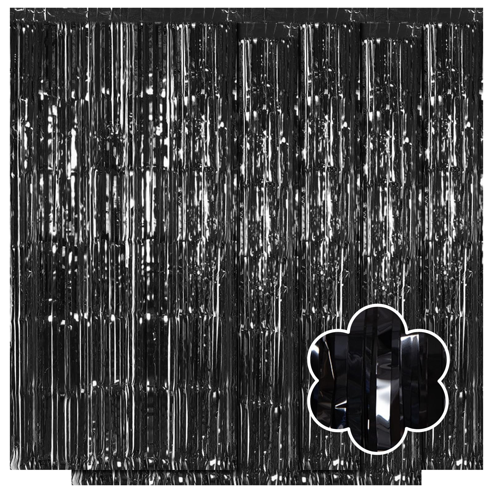 5 Pack Black Foil Fringe Curtains, 3.2ft x 9.8ft, Tinsel Streamer Photo Booth