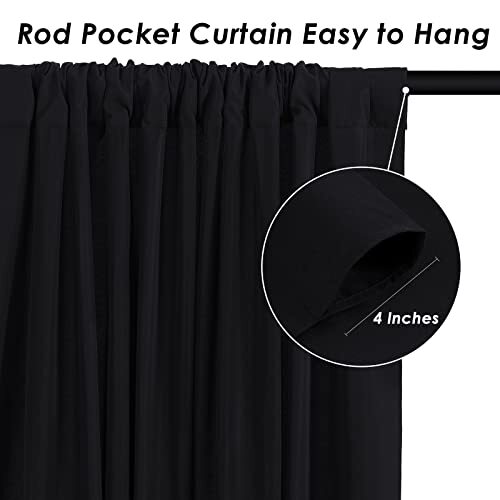 Black Backdrop Curtains 2 Panels 5ft x 10ft Polyester Photo Backdrop Drapes f…