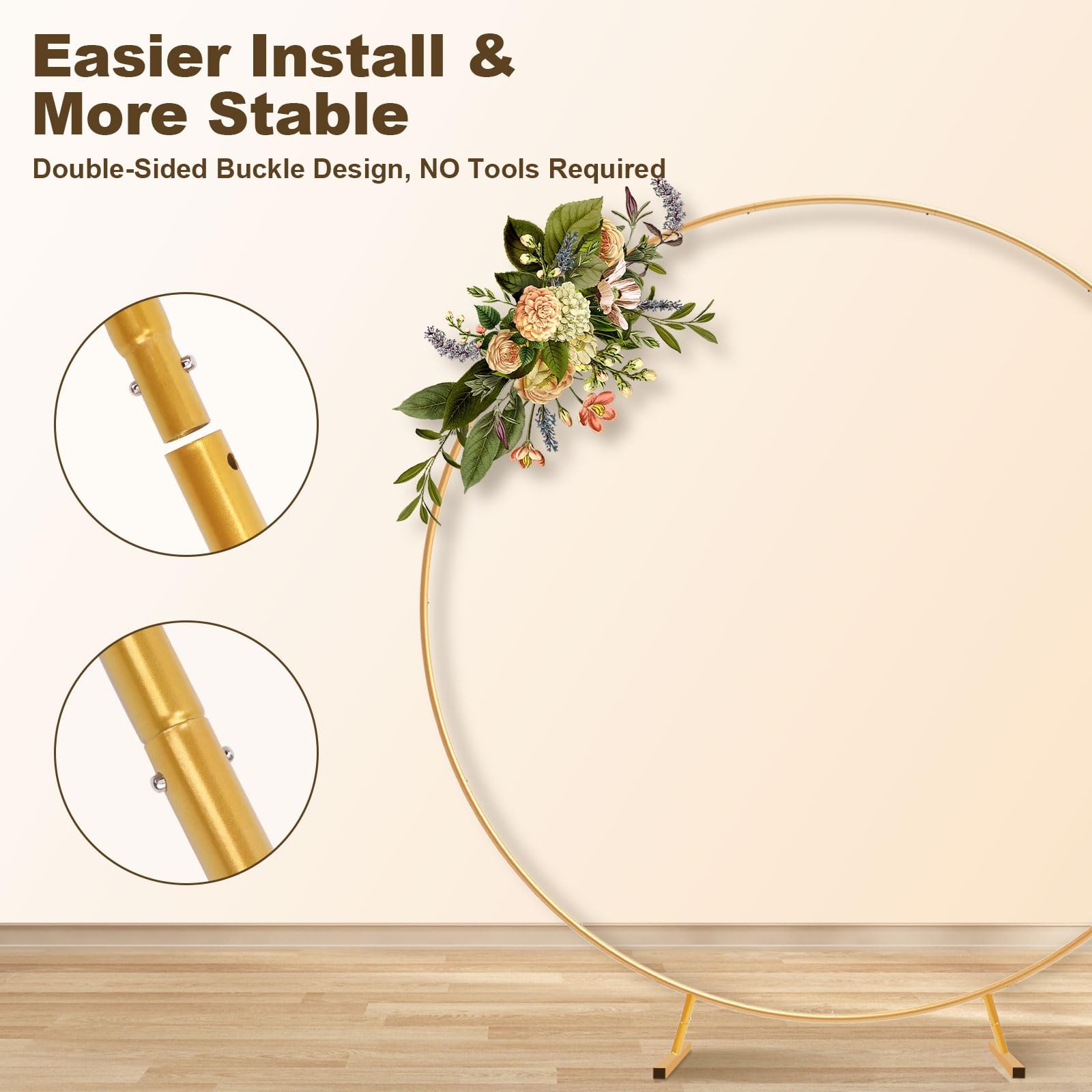 Chamvis Metal Round Balloon Arch Kit, 7.2ft (2.2m) Golden Round Arch Stand Ki…