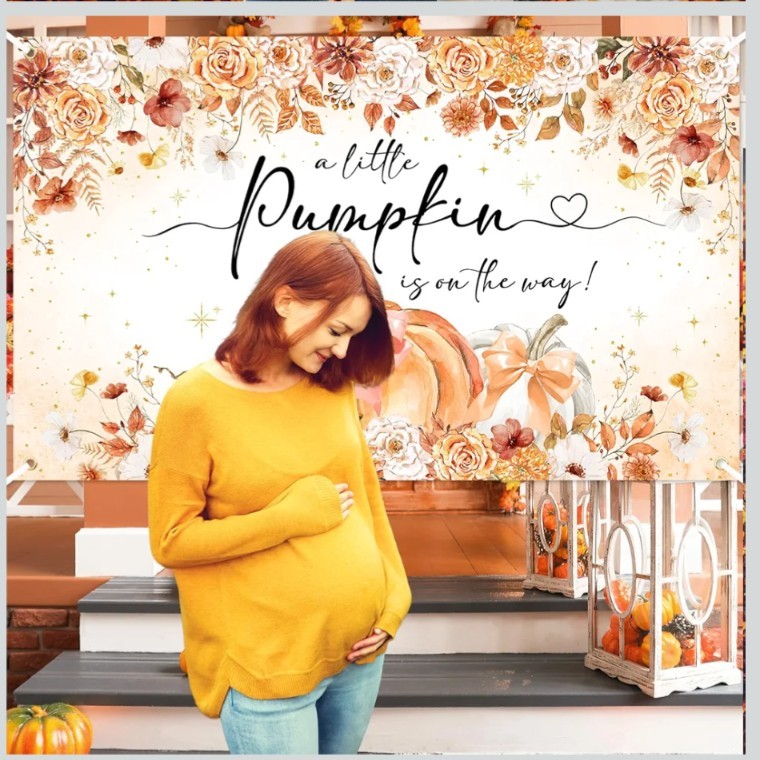 Pumpkin Baby Shower Photo Backdrop Banner Fall Theme Party Decor 70 x 43