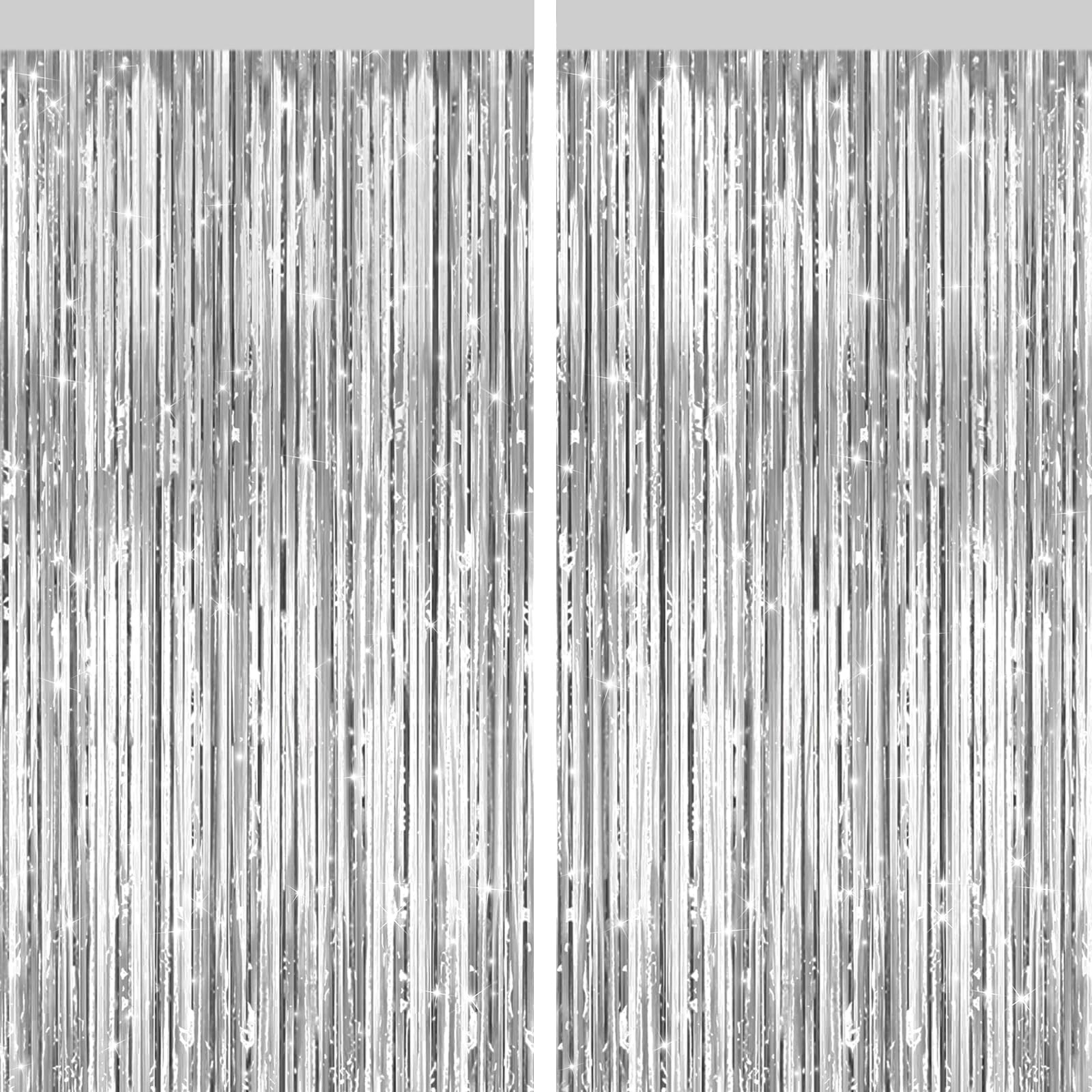 Silver Metallic Tinsel Foil Fringe Curtains Party Door Streamers Decor 2 PCS
