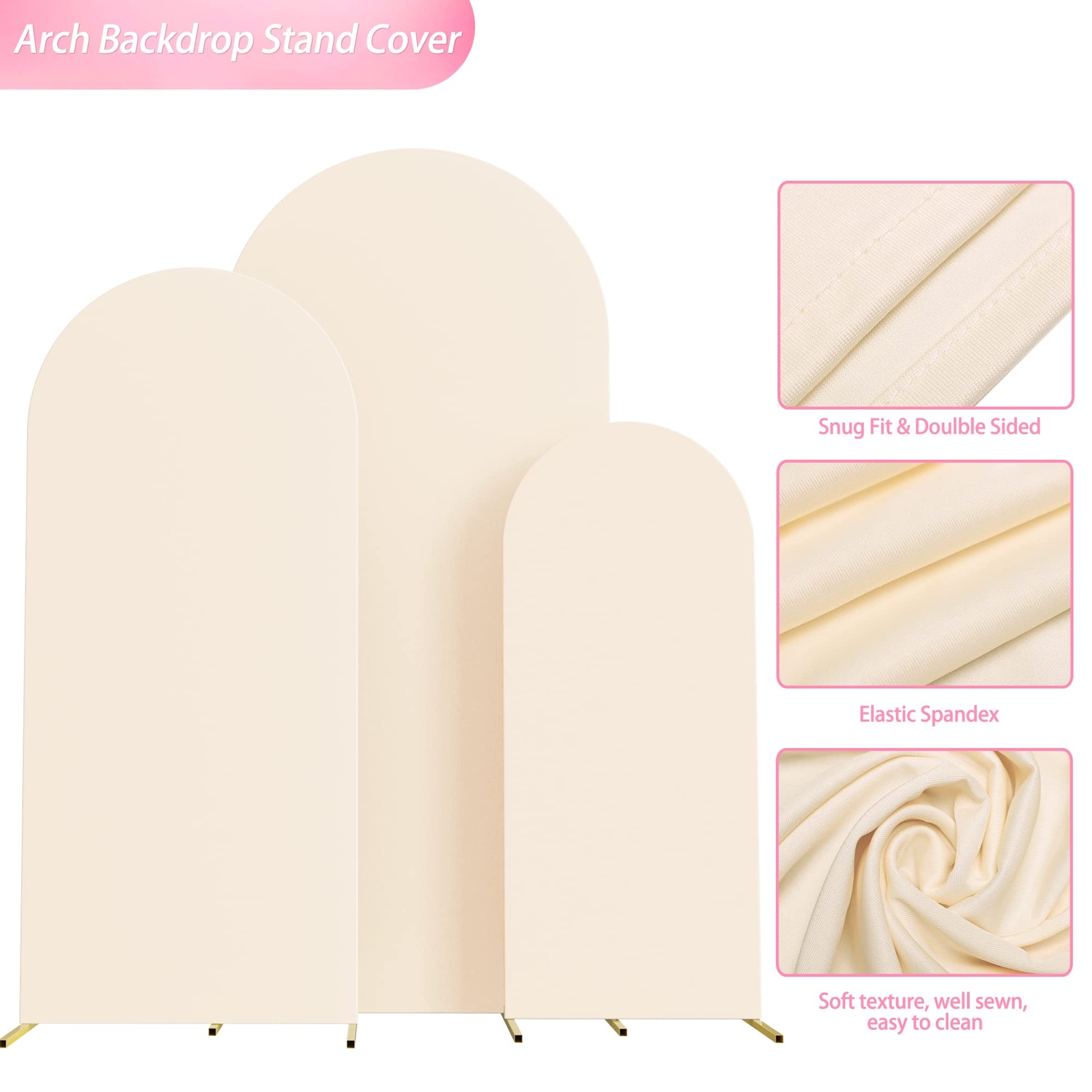 3-Pack Wedding Arch Covers Spandex Fitted for Round Top Backdrop Stands