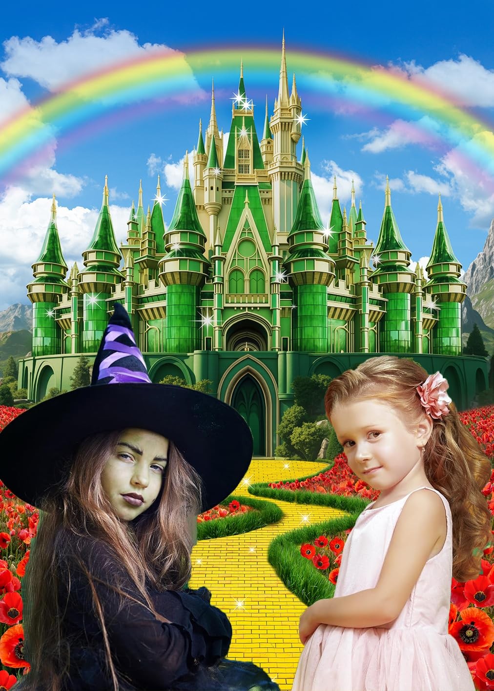 6×8 Ft Green Castle Yellow Brick Road Backdrop Rainbow Princess Photo Props