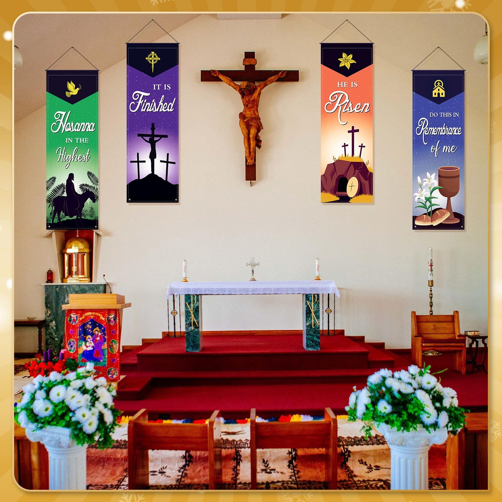 4 Pcs Easter Church Banners, 2 x 6 Feet Resurrection of Jesus Banner for Sanc…