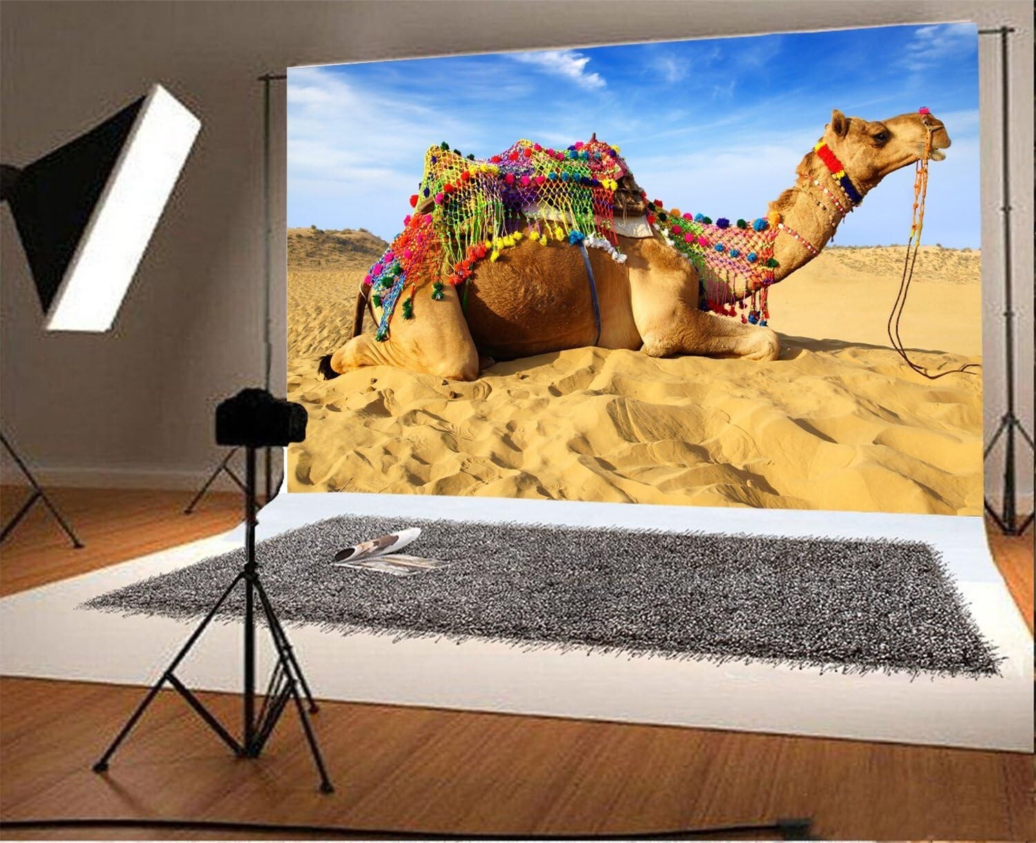 8x6ft Camel Desert Backdrop Dune Dry Sands Caravan Photography Blue Sky Hot