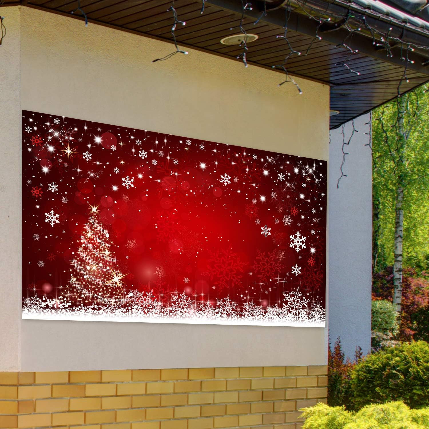 Red Christmas Backdrop 72.8×43.3 in Snowflake Tree Winter Party Photo Props Pack