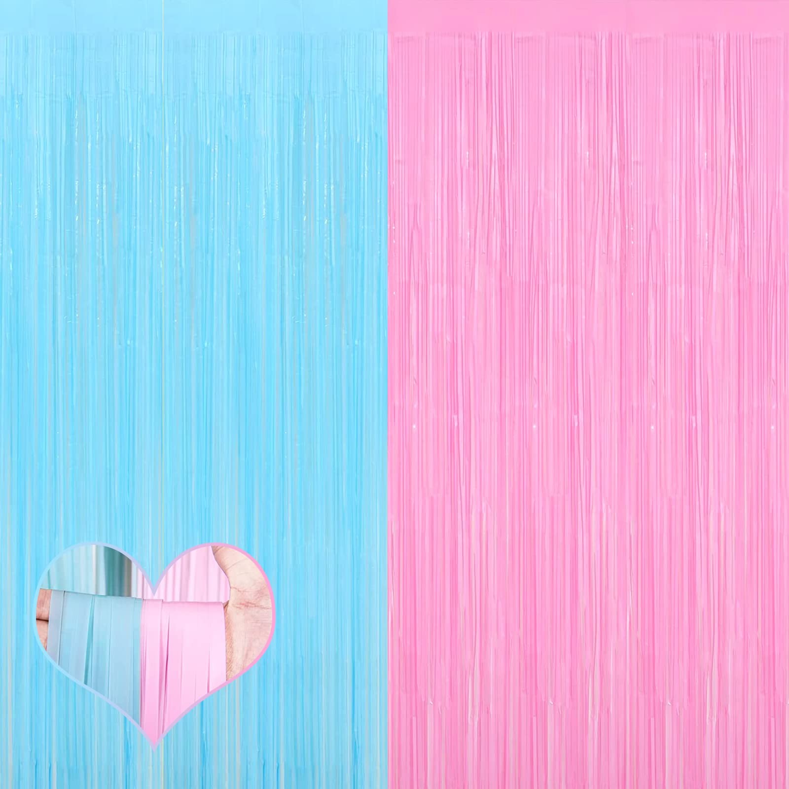 Pink Blue Fringe Curtain Backdrop Tinsel Streamers For Photo Booth 4 PCS