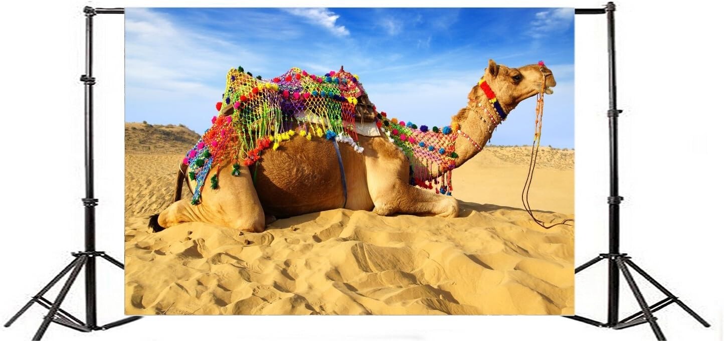 8x6ft Camel Desert Backdrop Dune Dry Sands Caravan Photography Blue Sky Hot