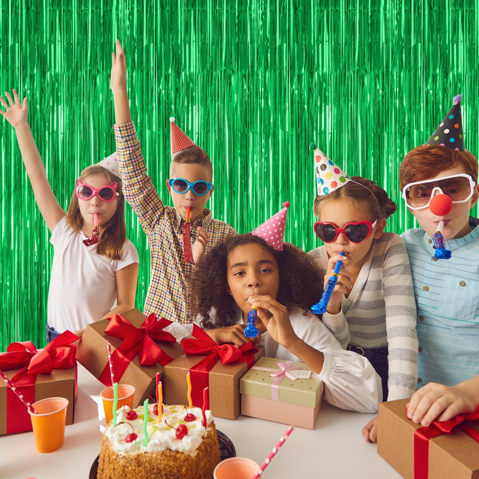 ZATAYE 2 Pack Green Foil Curtain Backdrop Birthday Party 2 PCS,