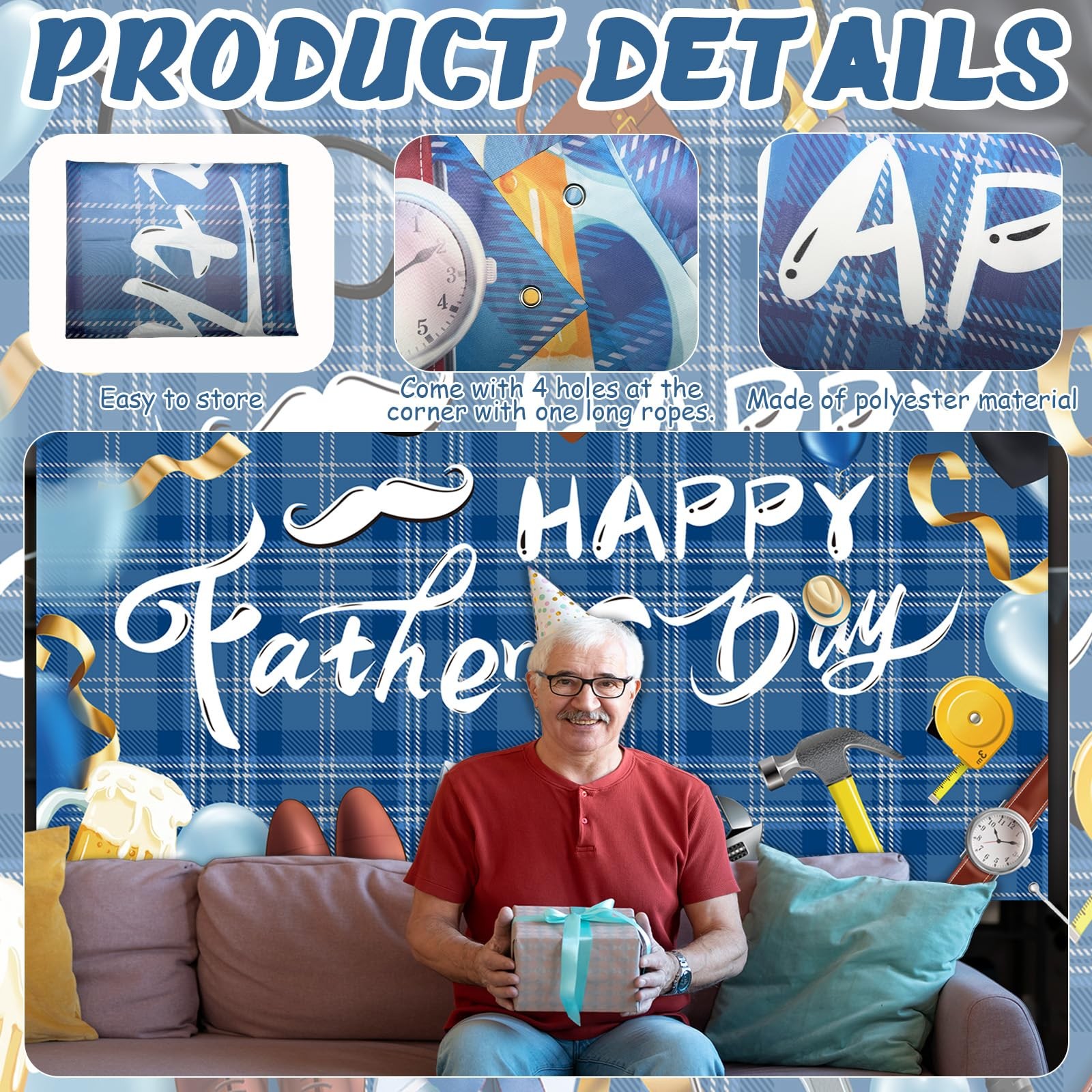 Happy Father’s Day Backdrop Decorations Indoor Outdoor Banner for Photography