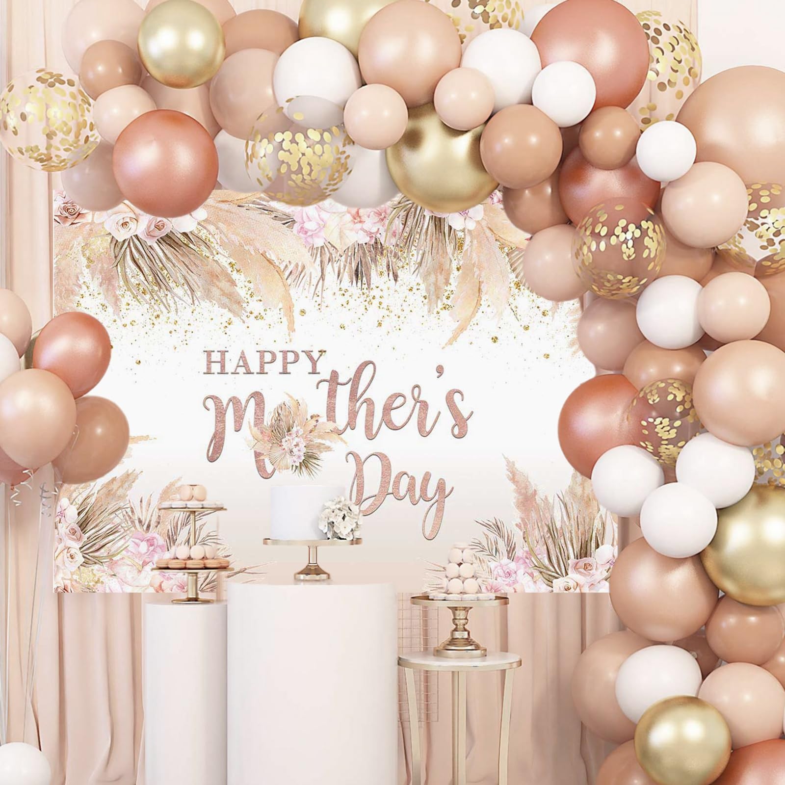 7x5ft Mothers Day Backdrop Boho Flowers Happy Mother’s Day Banner Pampas Grass