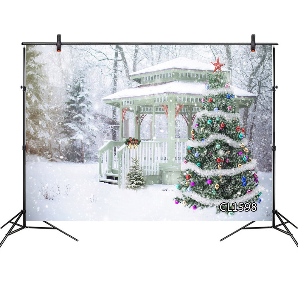 10x8ft Winter Snow Xmas Tree Garden Scene Photo Background Vinyl Studio Backdrop