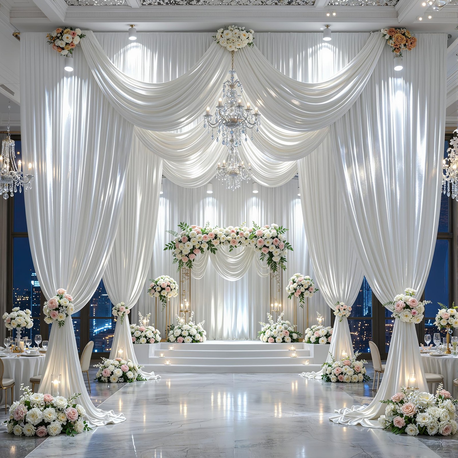 40x10ft White Glitter Backdrop Curtain for W5 x H10′(8 Panels),