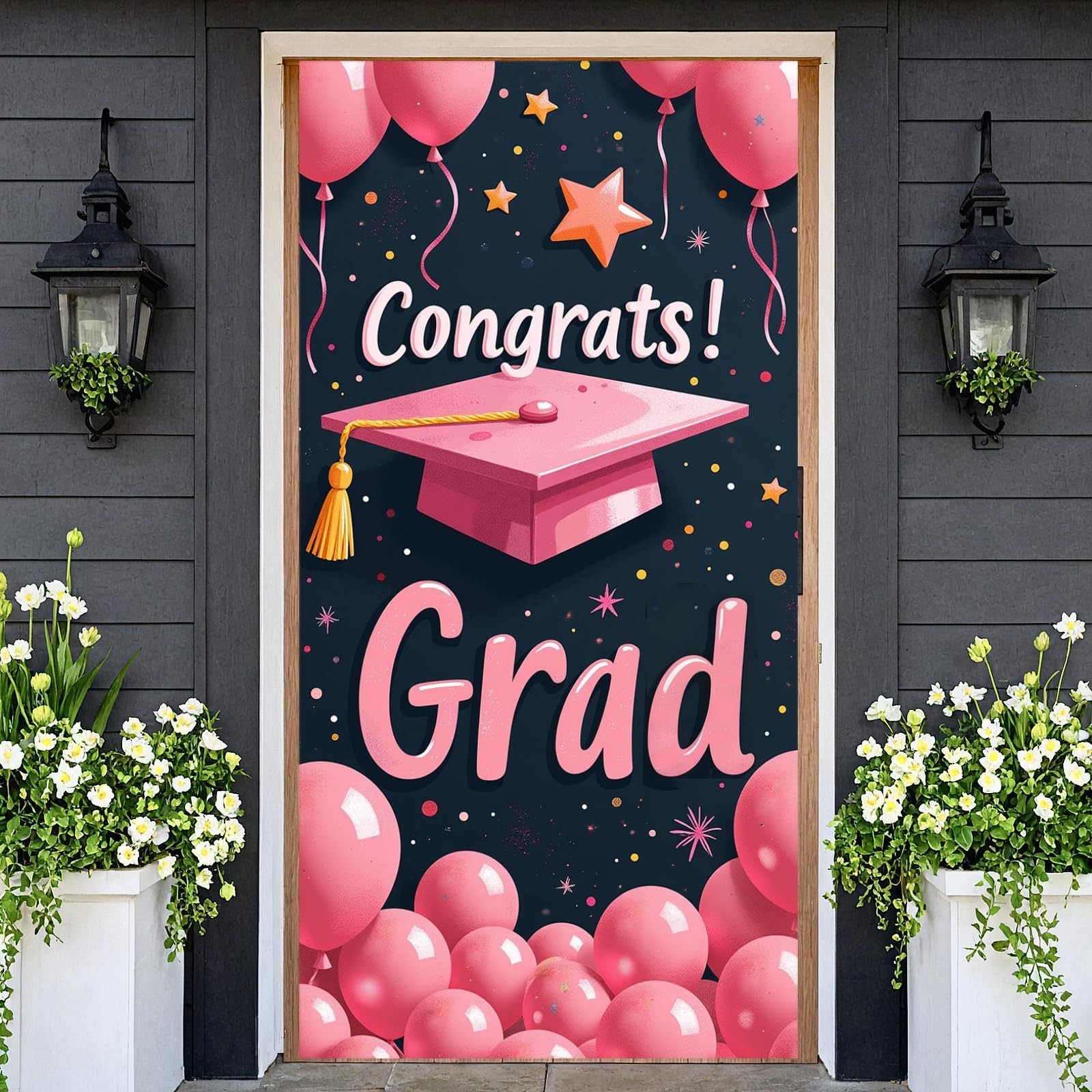 Class of 2026 Graduation Door Cover Banner Party Decorations Pink Congrats Grad