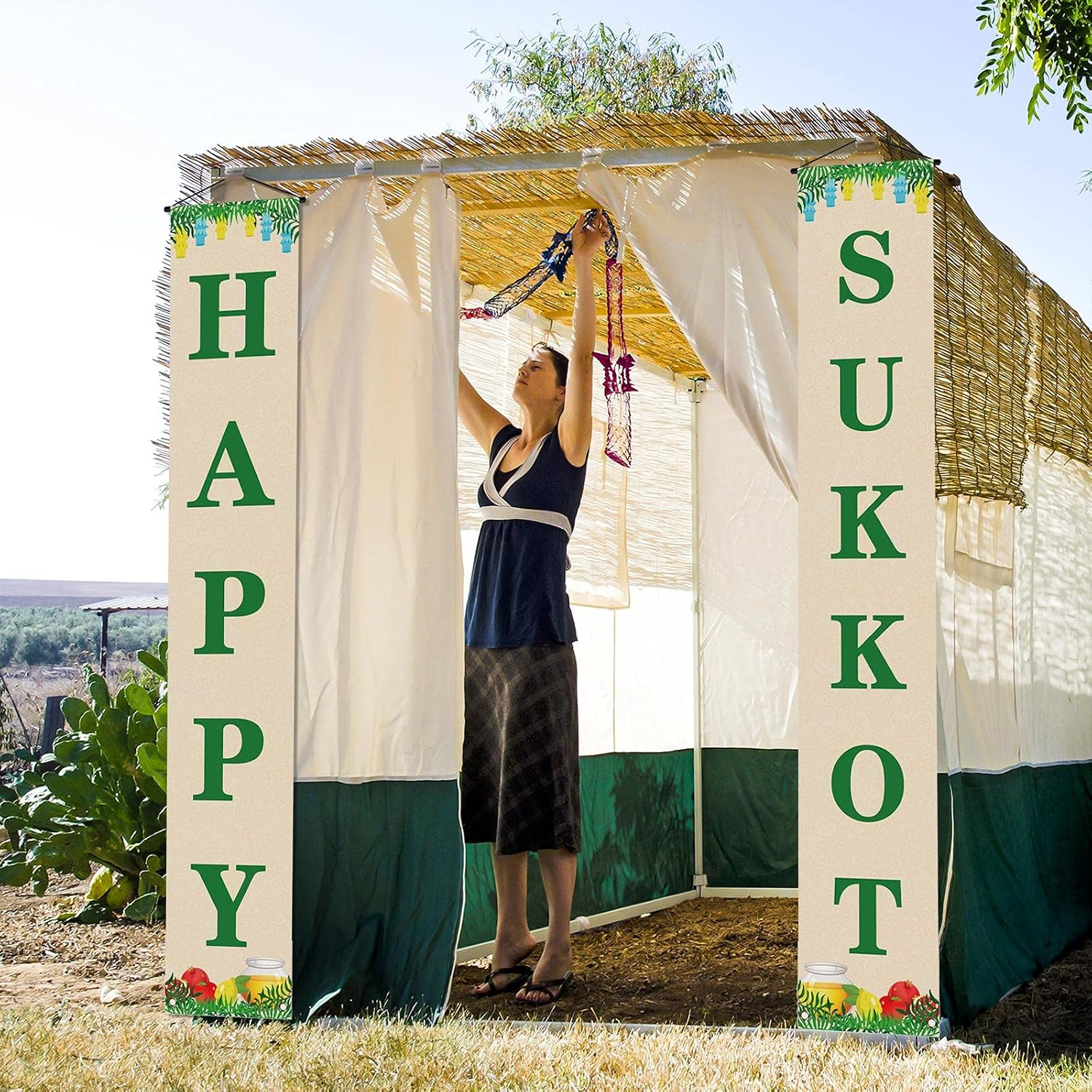 Happy Sukkot Porch Banner Sukkah Etrog Jewish Holiday Celebration Front Door Sig