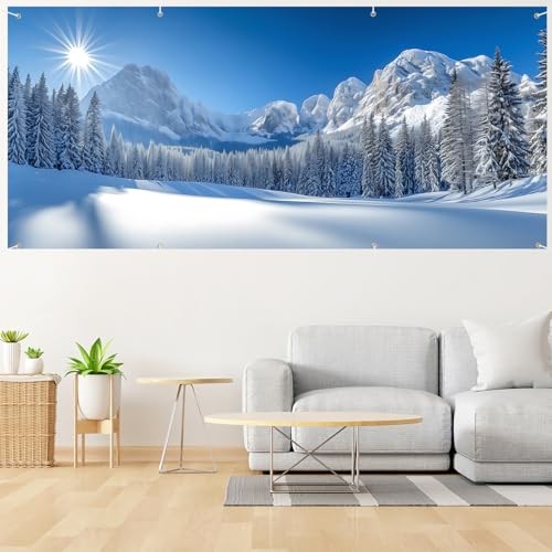 Winter Forest Garage Door Decoration Background Natural Scene Snow Mountain